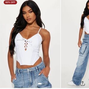 Fashion Nova Cream Lace-Up Camisole
